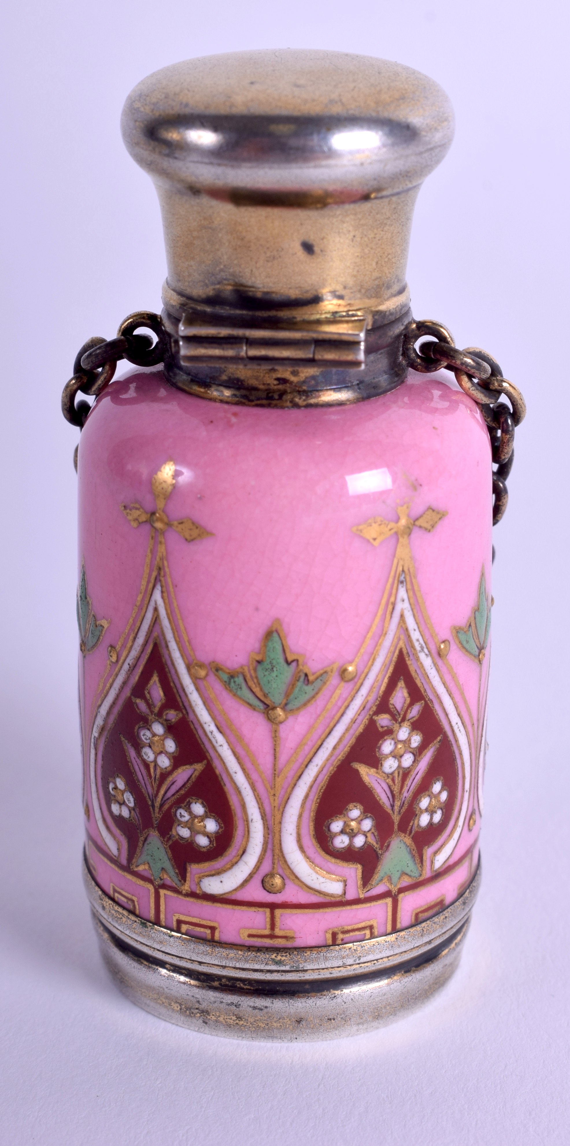 A GOOD 19TH CENTURY FRENCH ISLAMIC MARKET SCENT BOTTLE painted with floral motifs. 7 cm high. - Image 2 of 8