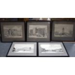 SCOTTISH SCHOOL (Early 20th century) SET OF FIVE FRAMED PEN & INK DRAWINGS, Scottish hospitals. 18.