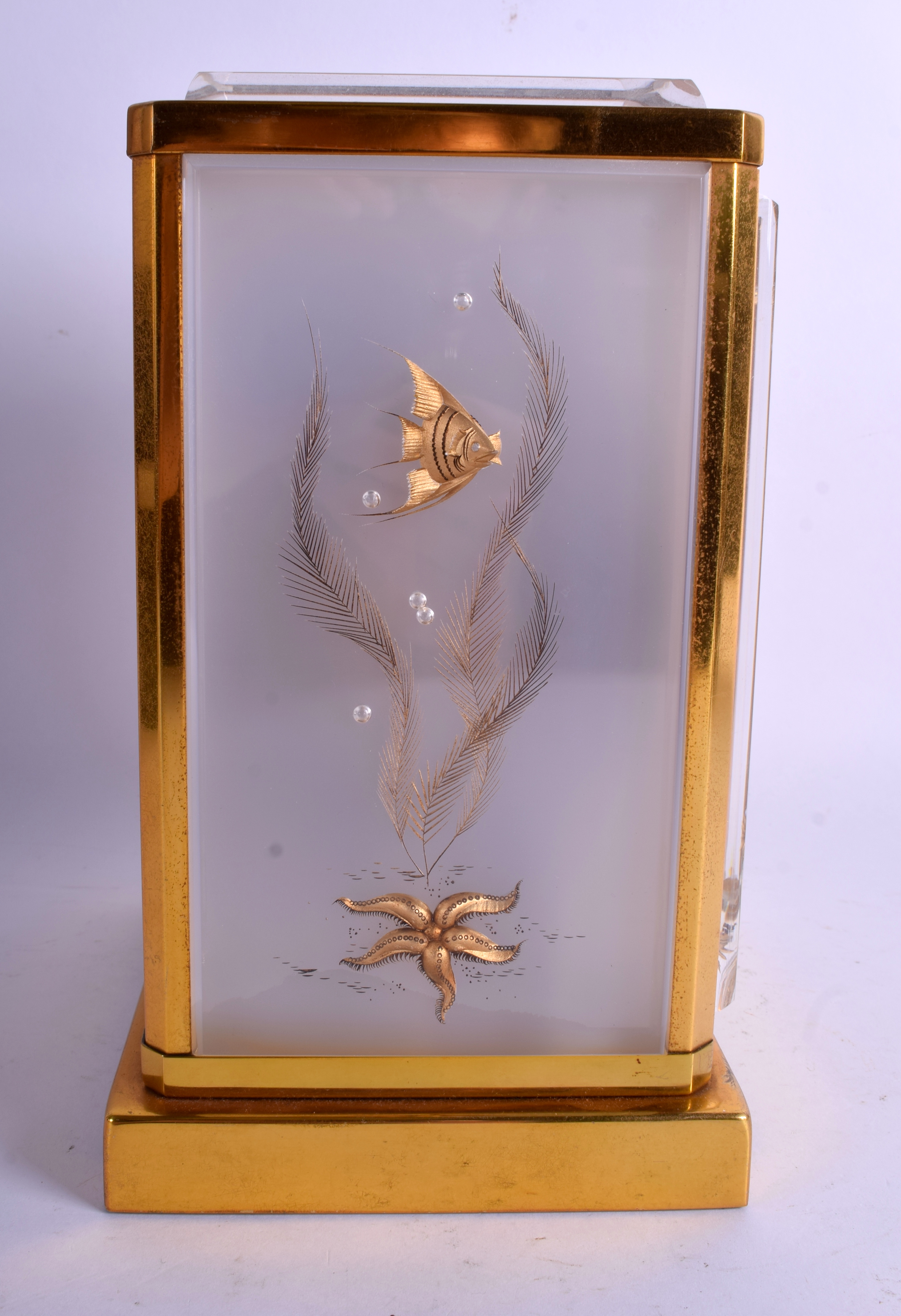 A RARE JAEGER LECOULTRE ATMOS AQUARIUM MARINA BRASS AND PERSPEX ATMOS CLOCK with original box. 23 c - Image 3 of 12