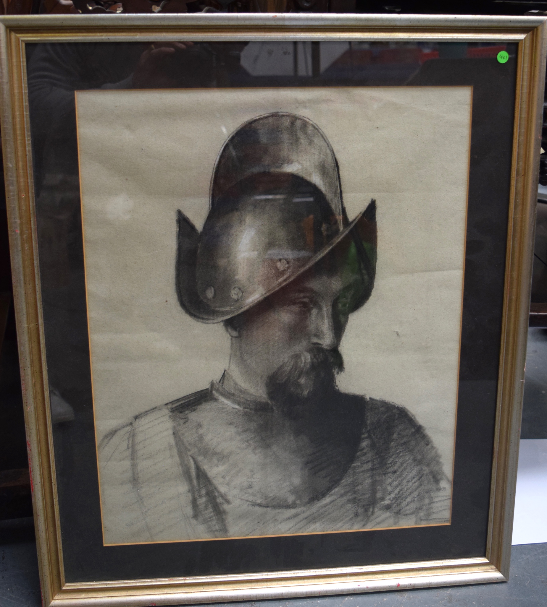 SCOTTISH SCHOOL (19th century) FRAMED CHARCOAL PORTRAIT, depicting a male in armour, unsigned, insc - Image 2 of 3