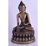 A LATE 19TH CENTURY INDIAN ASIAN BRONZE FIGURE OF A BUDDHA modelled with one hand open upon an open