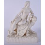 AN ANTIQUE PARIAN WARE FIGURE depicting Una & The Lion. 22 cm x 28 cm.