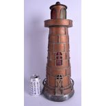 AN UNUSUAL 1950S CONTINENTAL COPPER AND MIX METAL LIGHTHOUSE LAMP. 51 cm high.