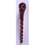 A RARE MID 19TH CENTURY CONTINENTAL BOXWOOD TREEN PIPE of figural form, formed with a bearded maskh