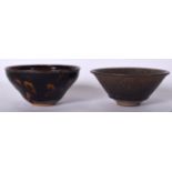 A CHINESE HARESFOOT POTTERY BOWL, together with another similar. 12 cm wide. (2)