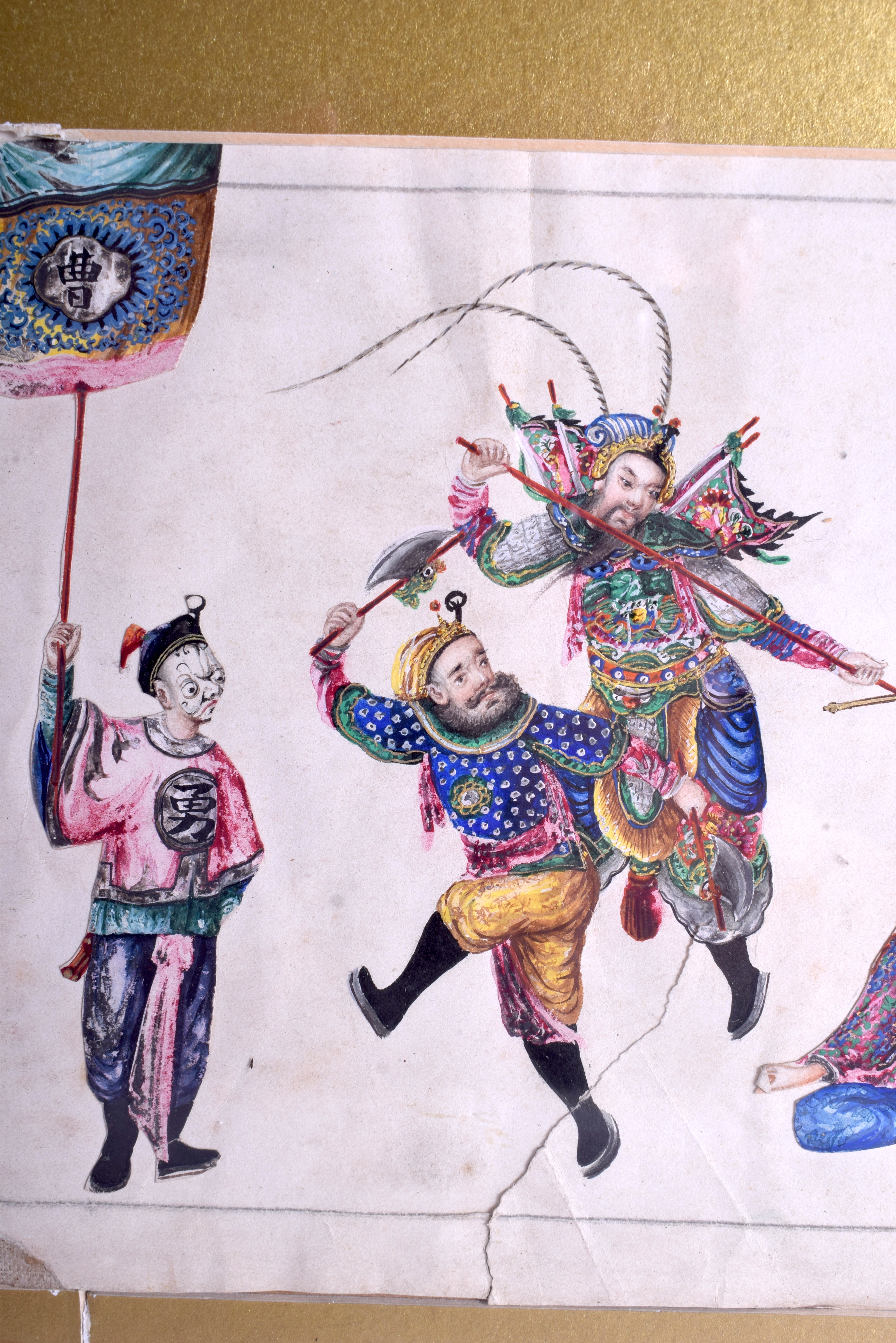 A FINE 19TH CENTURY CHINESE PITH PAPER WATERCOLOUR Qing, painted with six figures dancing. Image 30 - Image 3 of 5