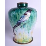 A LATE 19TH CENTURY FRENCH JULES SARLANDIE ENAMELLED VASE C1874-1933, made for Limoges, painted wit