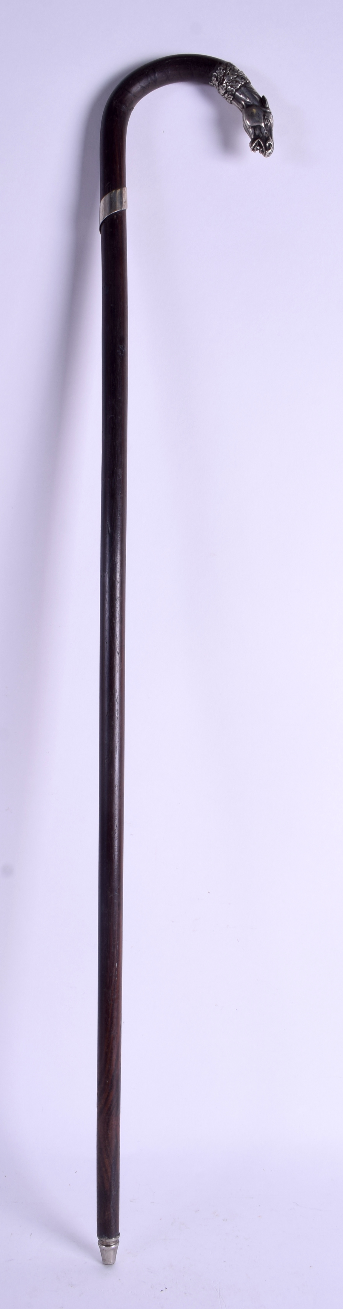 A 19TH CENTURY CONTINENTAL SILVER HORSE HEAD WALKING CANE possibly Russian. 83 cm long. - Image 3 of 3