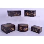 FIVE LATE 19TH CENTURY JAPANESE MEIJI PERIOD BLACK EXPORT LACQUER BOXES. Largest 11 cm x 8 cm. (5)