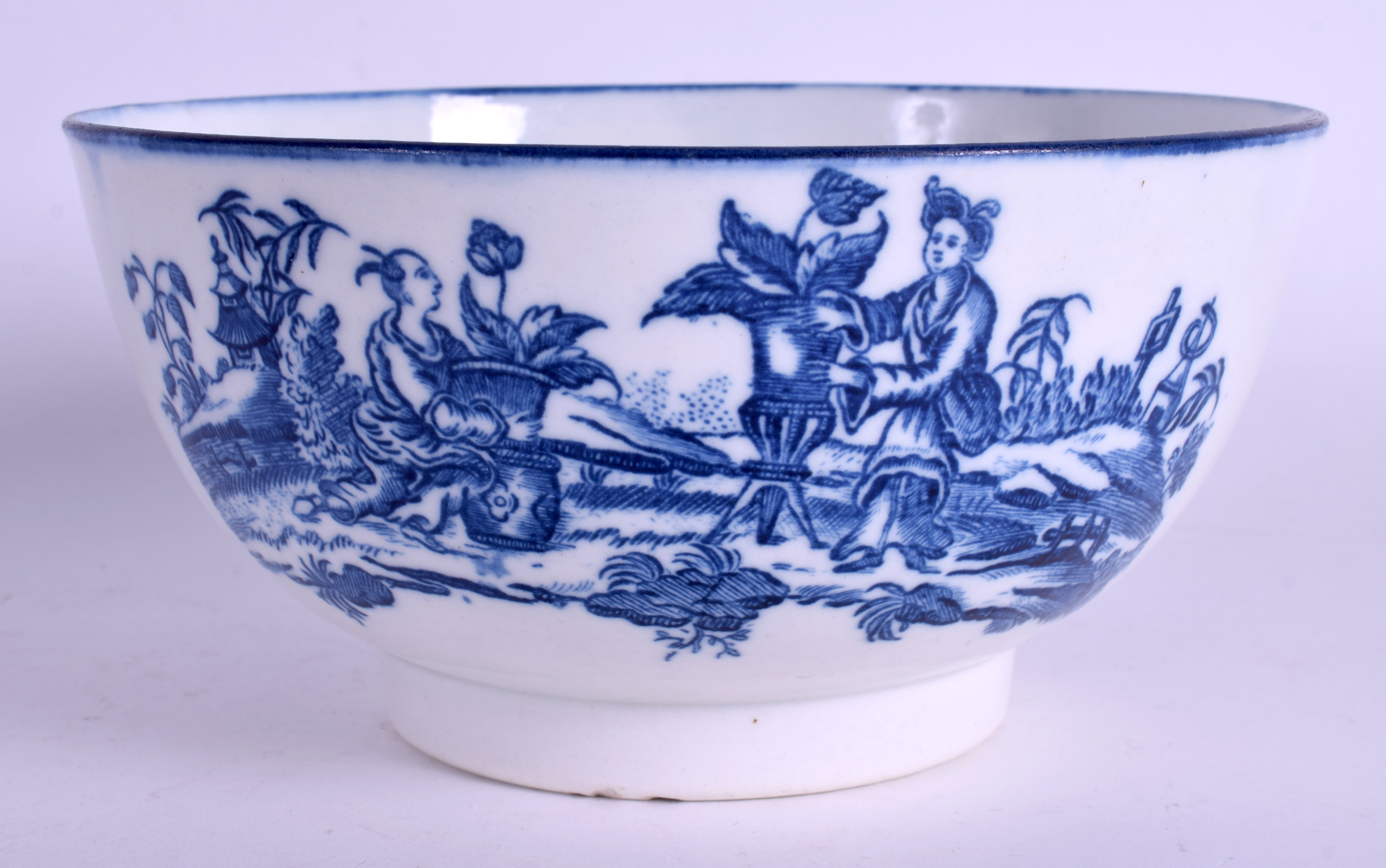 A RARE 18TH CENTURY WORCESTER BOWL printed with La Terre. 15.5 cm diameter.