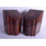 A MATCHED PAIR OF GEORGE III MAHOGANY KNIFE BOXES. 40 cm x 20 cm & 38 cm x 20 cm. (2)