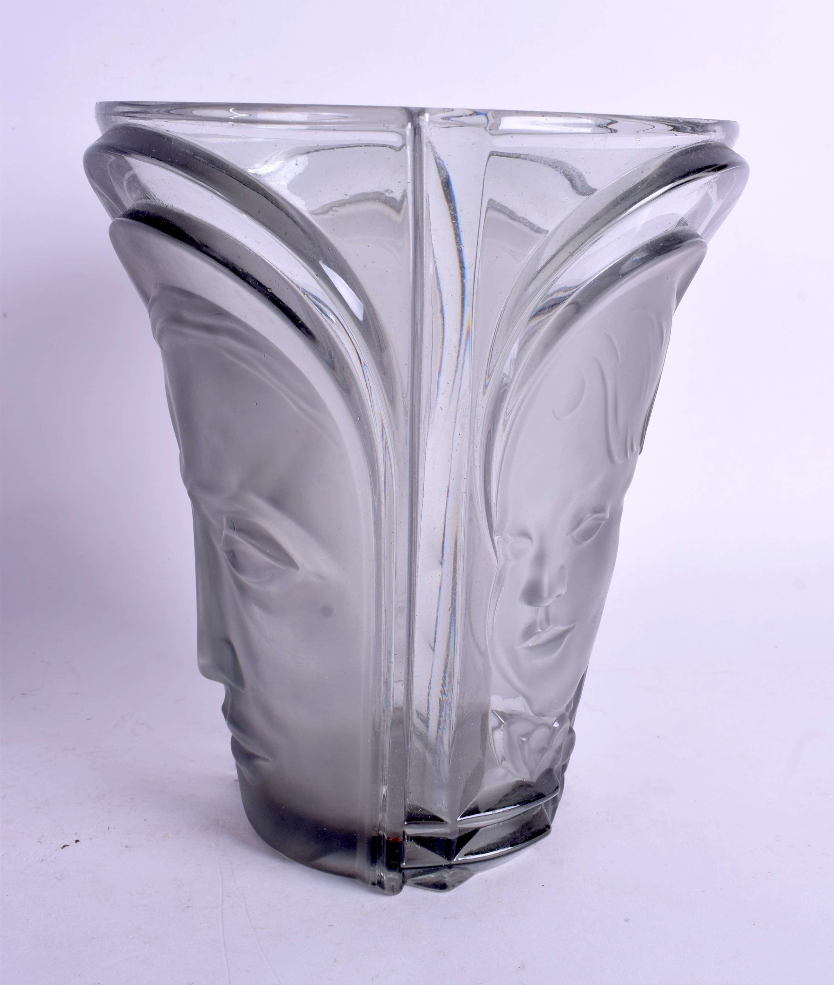 AN ART DECO CZECH SMOKEY GREY GLASS PORTRAIT VASE. 19 cm x 15 cm. - Image 2 of 2