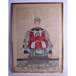 A CHINESE FRAMED ANCESTRAL WATERCOLOUR. Image 68 cm x 40 cm.