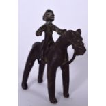 AN INDIAN BRONZE STATUE, in the form of a figure on horse back. 10.5 cm high.