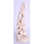 A LATE 19TH CENTURY JAPANESE MEIJI PERIOD CARVED IVORY OKIMONO modelled holding aloft a god. 20 cm