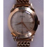 A VINTAGE 14CT GRUEN PRECISION AUTO WIND WRISTWATCH with 9ct gold strap. 44.5 grams overall. 3 cm w