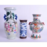 A LATE 19TH CENTURY CHINESE TWIN HANDLED FAMILLE ROSE VASE Guangxu, together with a famille verte v