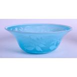 A FINE ANTIQUE STEVENS AND WILLIAMS BLUE CAMEO GLASS BOWL carved with floral sprays. 12.5 cm diamet