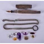 A COLLECTION OF VINTAGE GEM STONES together with a silver pen with 14ct nib etc. (qty)