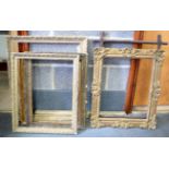 A GROUP OF FIVE ANTIQUE GILTWOOD FRAMES, together with another wooden frame. Largest 69 cm x 59 cm.