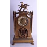 A LARGE LATE 19TH CENTURY FRENCH BRONZE MANTEL CLOCK with Pegasus finial and open lyre front. 44 cm