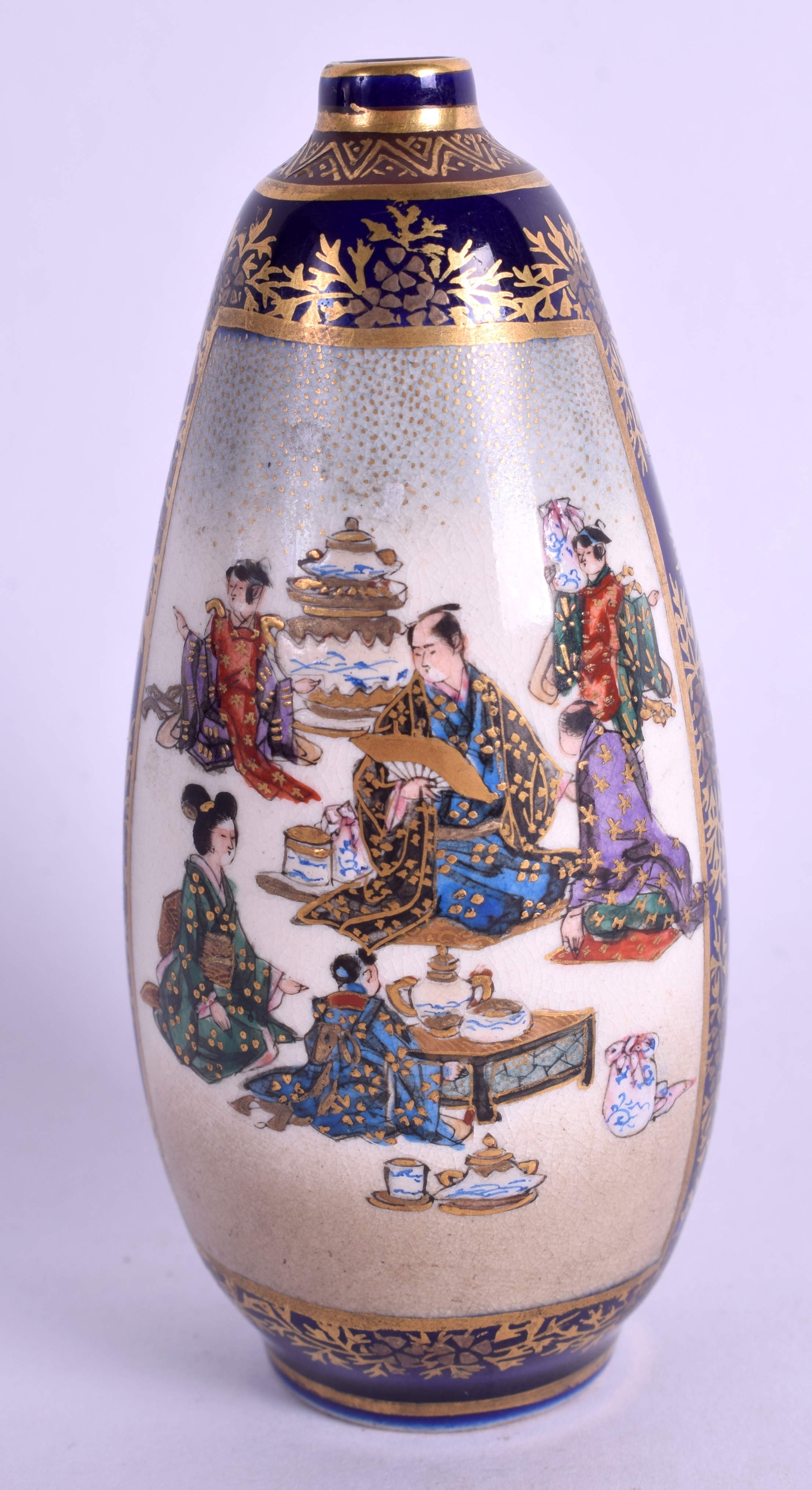A FINE 19TH CENTURY JAPANESE MEIJI PERIOD SATSUMA CONICAL VASE painted with figures within landscap