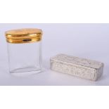 AN ANTIQUE CONTINENTAL SILVER SNUFF BOX together with a silver gilt jar. (2)