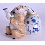 AN UNUSUAL 19TH CENTURY JAPANESE MEIJI PERIOD PORCELAIN SAKE BOTTLE modelled as a howling buddha. 1