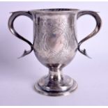 AN ANTIQUE ENGLISH SILVER TWIN HANDLED LOVING CUP. 13.2 oz. 15 cm x 15 cm.
