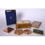 A VINTAGE JEWELLERY CASKET, together with three compacts etc. (qty)