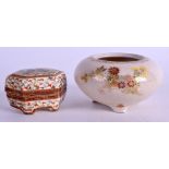 A 19TH CENTURY JAPANESE MEIJI PERIOD SATSUMA BUTTERFLY BOX AND COVER together with a satsuma censer