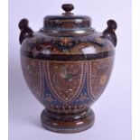 AN EARLY 20TH CENTURY JAPANESE MEIJI PERIOD CLOISONNE ENAMEL VASE AND COVER. 11 cm x 14 cm.