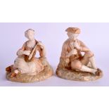 A PAIR OF ANTIQUE ROYAL WORCESTER BLUSH IVORY FIGURES Shape 547, C1899. 11 cm high.