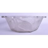 A LARGE FRENCH RENE LALIQUE GROUSE GLASS BOWL. 28 cm wide.