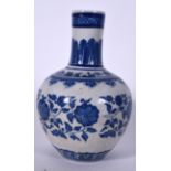 A 20TH CENTURY CHINESE BLUE AND WHITE PORCELAIN VASE BEARING QIANLONG MARKS, decorated with floweri