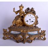 A 19TH CENTURY FRENCH SEVRES PORCELAIN MANTEL CLOCK painted with flowers and vines. 35 cm x 29 cm.