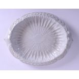 A VICTORIAN ADVERTISING POTTERY STONEWARE OVAL DISH with acanthus handles. 32 cm x 25 cm.