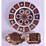 THREE ROYAL CROWN DERBY IMARI DISHES. Largest 20.5 cm wide. (3)