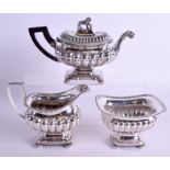 AN ANTIQUE THREE PIECE DUTCH SILVER TEASET. 46.1 oz. Largest 24 cm wide. (3)