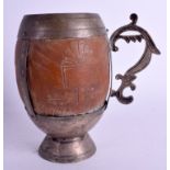 A 19TH CENTURY CONTINENTAL SILVER MOUNTED COCONUT GOBLET. 15 cm high.
