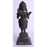A 19TH CENTURY INDIAN ASIAN BRONZE FIGURE OF A STANDING DEITY modelled upon a plinth. 29 cm high.