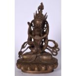 A CHINESE BRONZE BUDDHA, formed seated in flowing robes on a beaded lotus throne. 34.5 cm high.