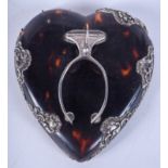 A VICTORIAN SILVER MOUNTED TORTOISESHELL HEART SHAPED LETTER CLIP. 9 cm x 11 cm.