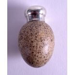 A RARE MACINTYRE & CO PORCELAIN BIRDS EGG SCENT BOTTLE with silver mounts. 3.5 cm high.