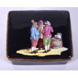 AN UNUSUAL EARLY 19TH CENTURY CONTINENTAL ENAMEL SNUFF BOX decorated in relief with three figures.