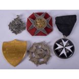 FIVE ANTIQUE MASONIC BADGES including a silver and enamel pendant. (5)