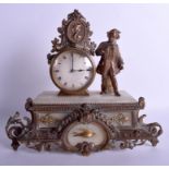 AN ANTIQUE FRENCH GILDED SPELTER MANTEL CLOCK decorated with birds and foliage. 37 cm x 32 cm.