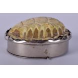 AN ANTIQUE SILVER TURTLE SHELL SNUFF BOX. 5.5 cm x 4.5 cm.