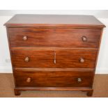 A VICTORIAN CHEST OF DRAWERS, formed with three long graduated drawers. 117 cm x 128 cm.