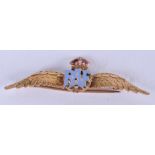 A VINTAGE 9CT GOLD RAF BROOCH. 4 grams. 4.75 cm wide.